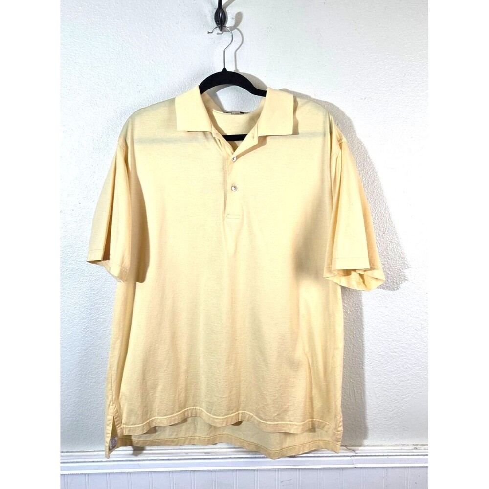 Peter Millar Golf Polo Shirt Mens L Yellow Luxury Cotton Short Sleeve Casual